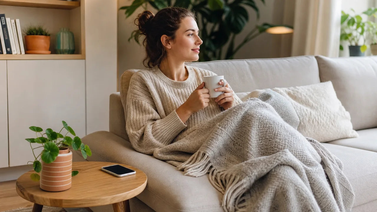 Person relaxing while their phone rests nearby